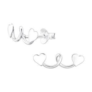 Sterling Silver Double Heart Stud Earrings – Twisted Wire Design​